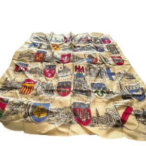 French City Coat of Arms Scarf Vintage Chic Landmarks Multicolor 29 X 30 Retro